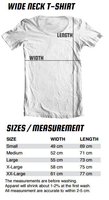 Measurement Charts for Wide Neck T-Shirts
