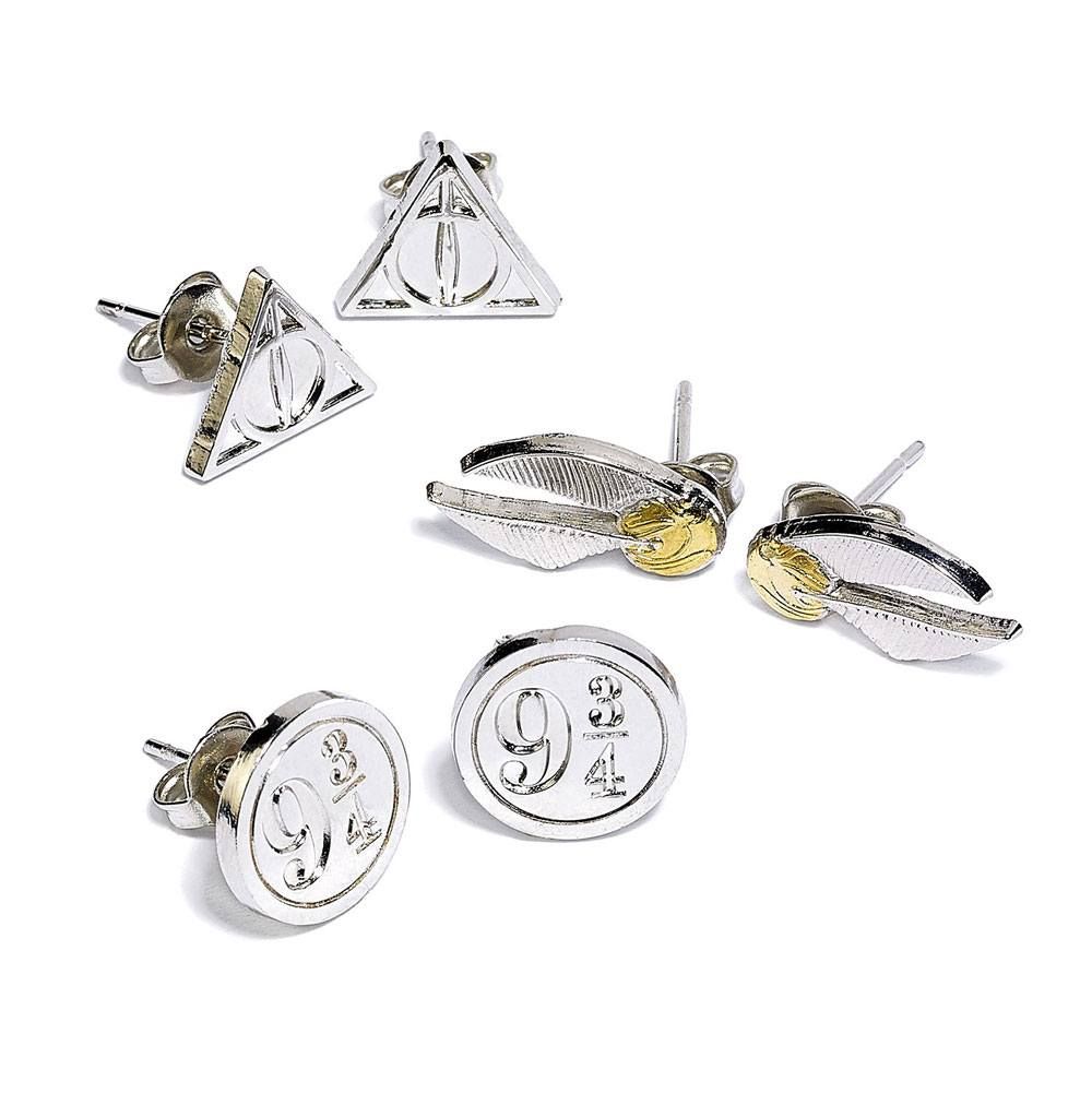 Harry Potter Naušnice 3-Pack Snitch/Deathly Hallows/Platform 9 3/4 (silver plated) Carat Shop, The