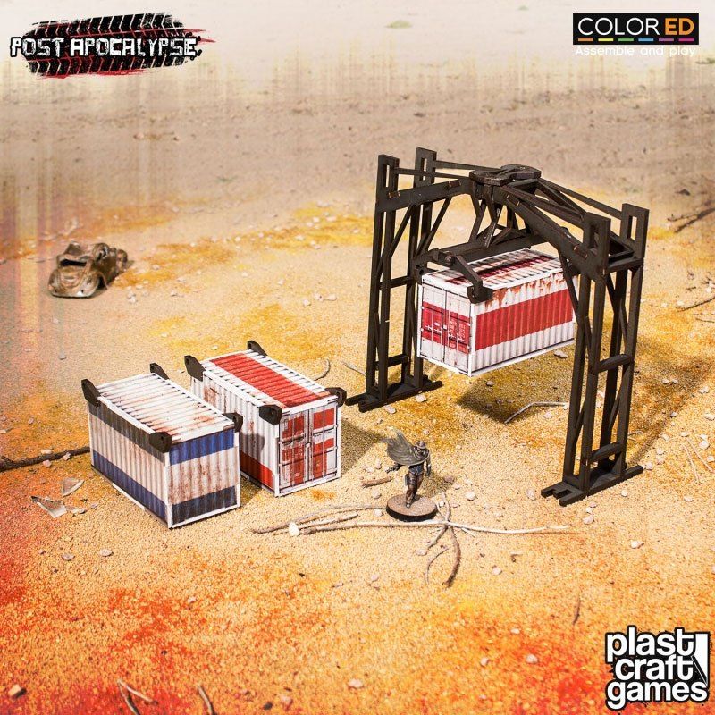Post Apocalypse ColorED Miniature Gaming Model Kit 28 mm Crane & Containers Plast Craft Games