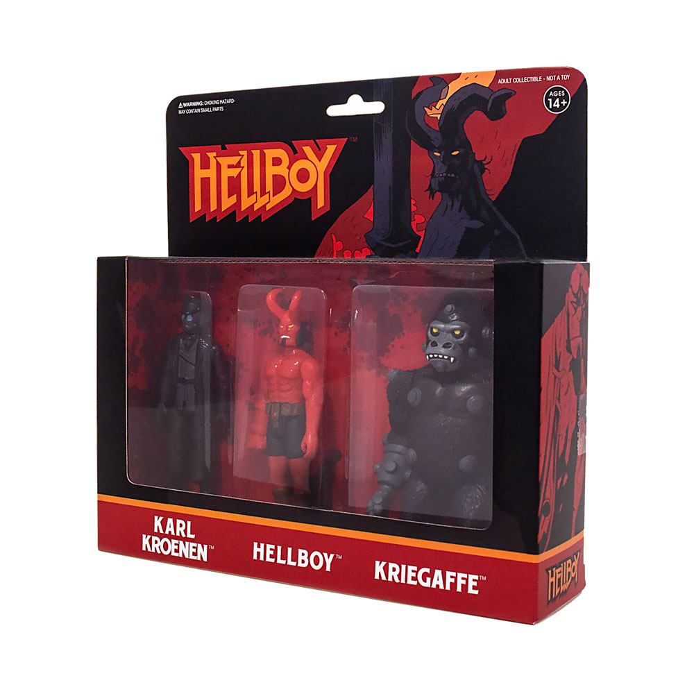 Hellboy ReAction Akční Figure 3-Pack Pack A Hellboy w/horns, Karl Kroenen, Kriegaffe Ape 10 cm Super7