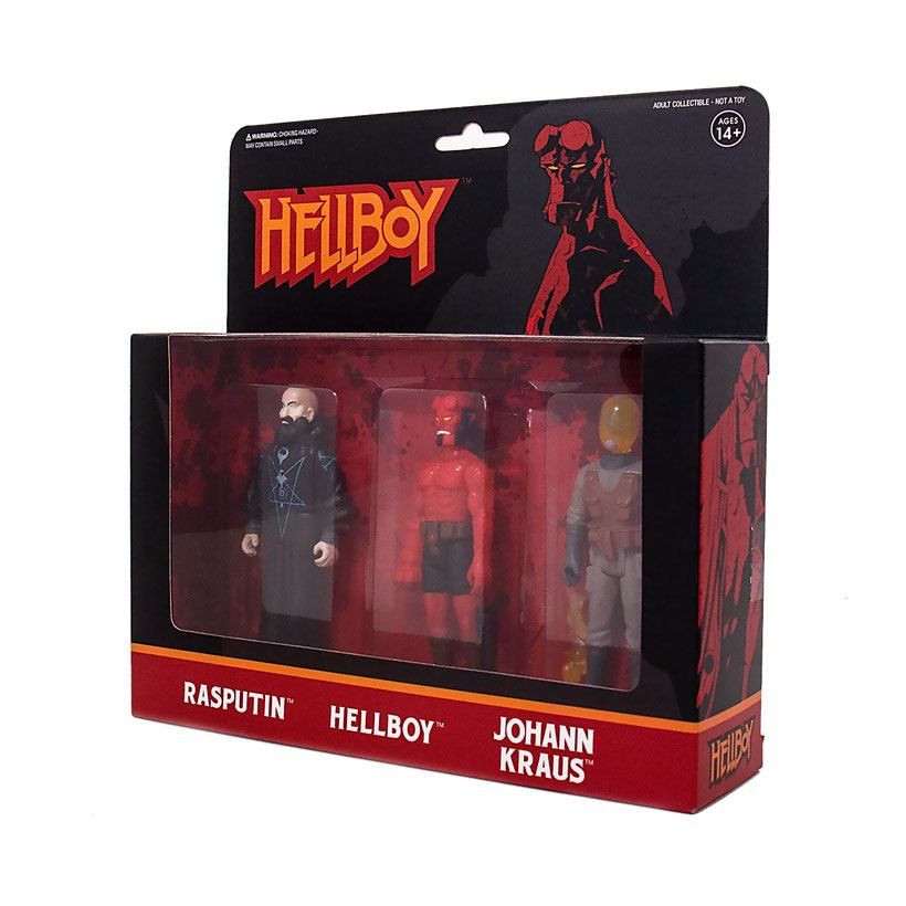 Hellboy ReAction Akční Figure 3-Pack Pack B Hellboy w/o horns, Rasputin, Johann Kraus 10 cm Super7