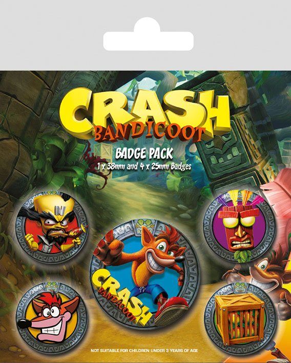 Crash Bandicoot Pin-Back Buttons 5-Pack Pop Out Pyramid International