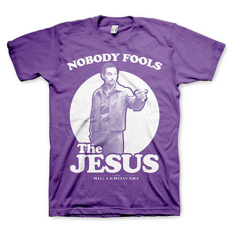 Fialové pánské tričko Big Lebowski Nobody Fools The Jesus Licenced