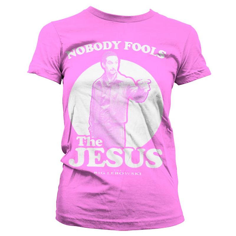 Růžové dámské tričko Big Lebowski Nobody Fools The Jesus Licenced
