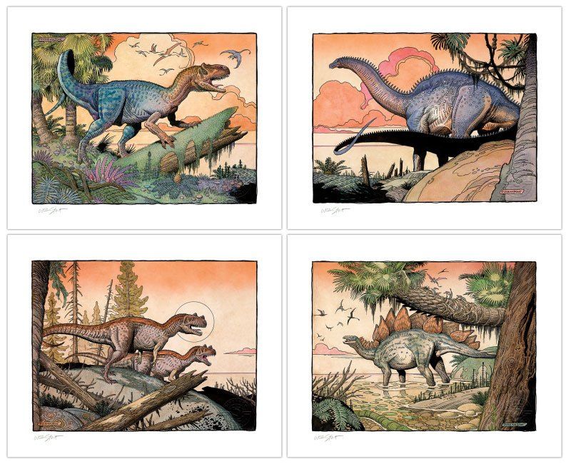 William Stout Art Prints Dinosaur Series: The Jurassic Era 41 x 33 cm - unframed (Set of 4) Sideshow Collectibles
