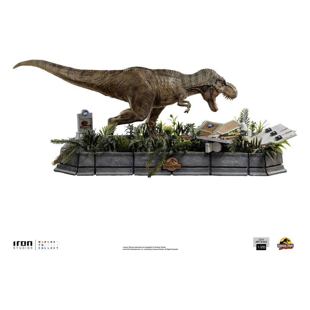 Jurassic Park Demi Art Scale Soška 1/20 T-Rex attacks Donald Gennaro 30 cm Iron Studios