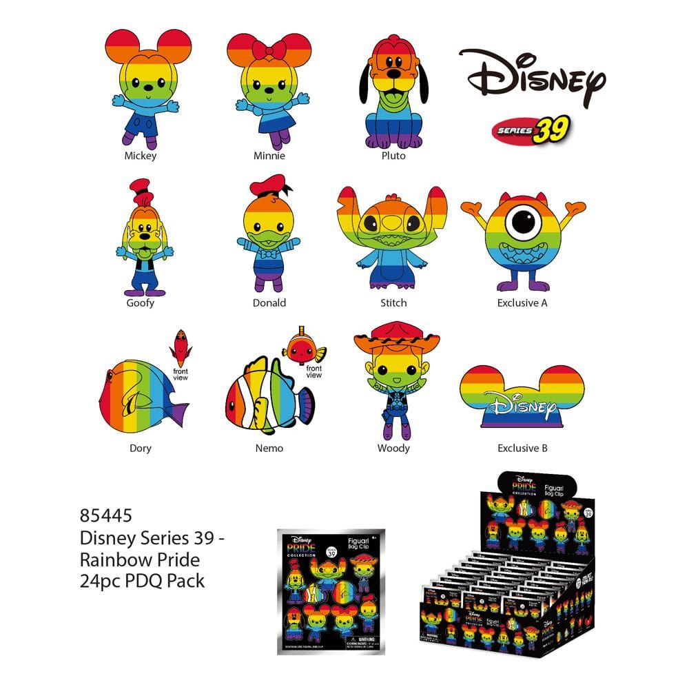 Disney PVC Bag Clips Series 39 Rainbow (Pride) Display (24) Monogram Int.