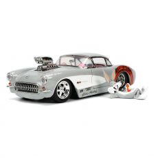 Looney Tunes Hollywood Rides Kov. Model 1/24 1957 Chevrolet Corvette with Bugs Bunny Figurka