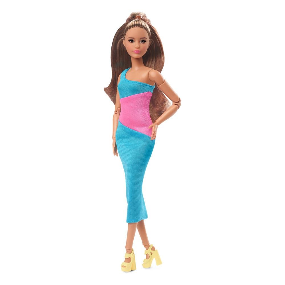 Barbie Signature Barbie Looks Doll Model #15 Brunette Ponytail, Turquoise/Pink Dress Mattel