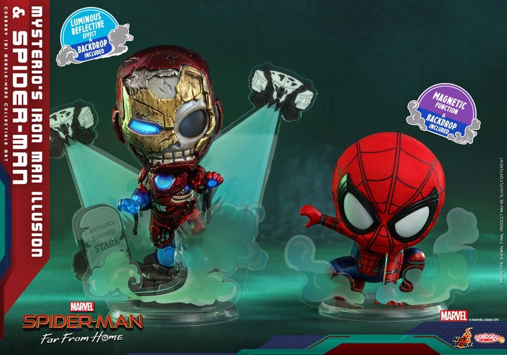 Spider-Man: Far From Home Cosbaby (S) Mini Figures Mysterio's Iron Man Illusion & Spider-Man 10 cm Hot Toys