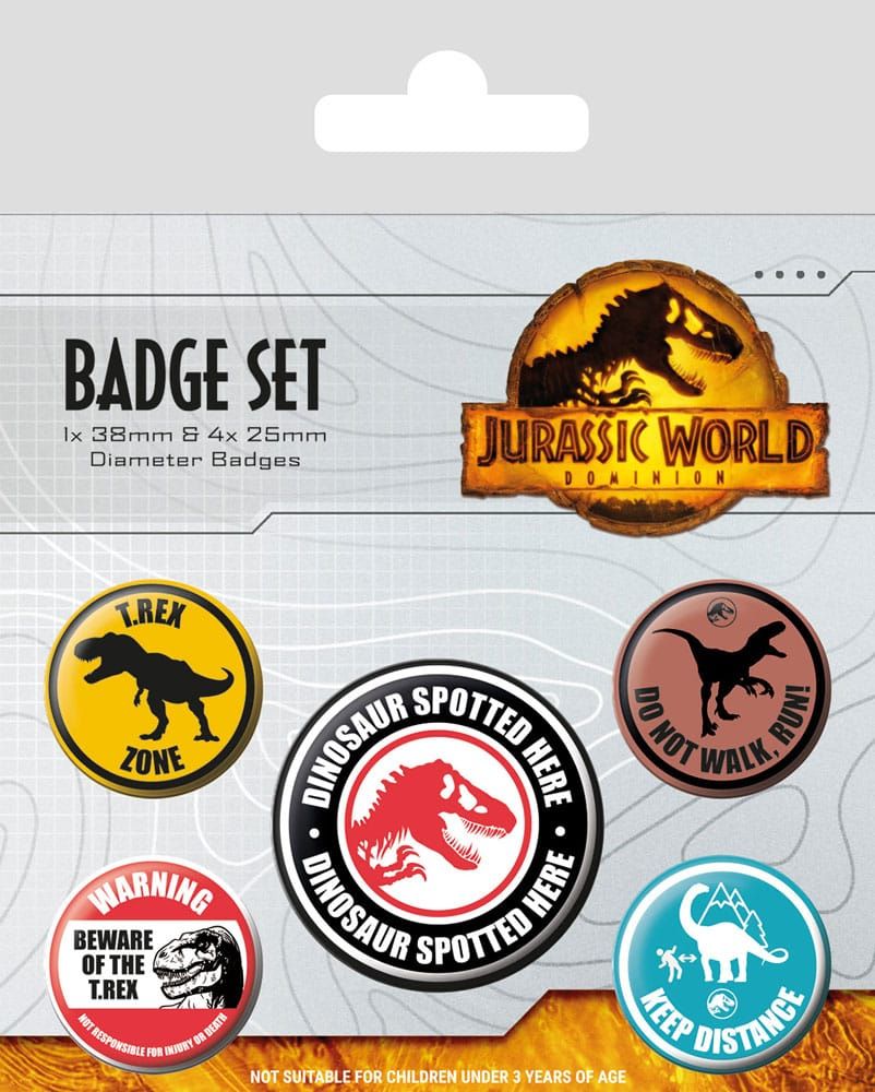 Jurassic World: Dominion Pin-Back Buttons 5-Pack Warning Signs Pyramid International