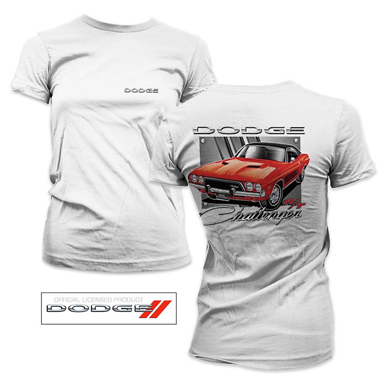 Bílé dámské tričko s potiskem Red Dodge Challenger Licenced