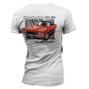 Bílé dámské tričko s potiskem Red Dodge Challenger Licenced